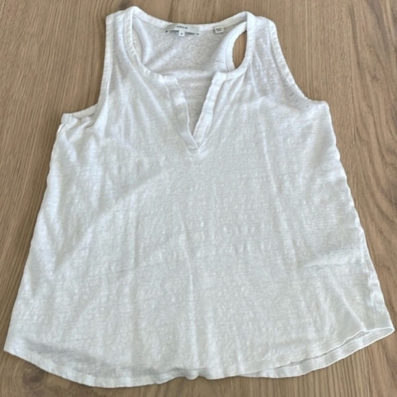 Vince Split Neck Racerback White Linen Tank Top Women's XS Summer Casual EUC - Picture 5 of 8